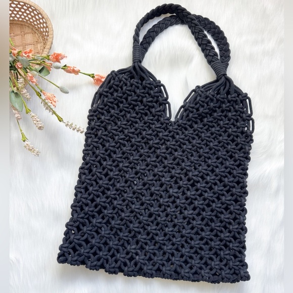 J Crew Hand-knotted Cadiz Rope Bag Black - Picture 1 of 1